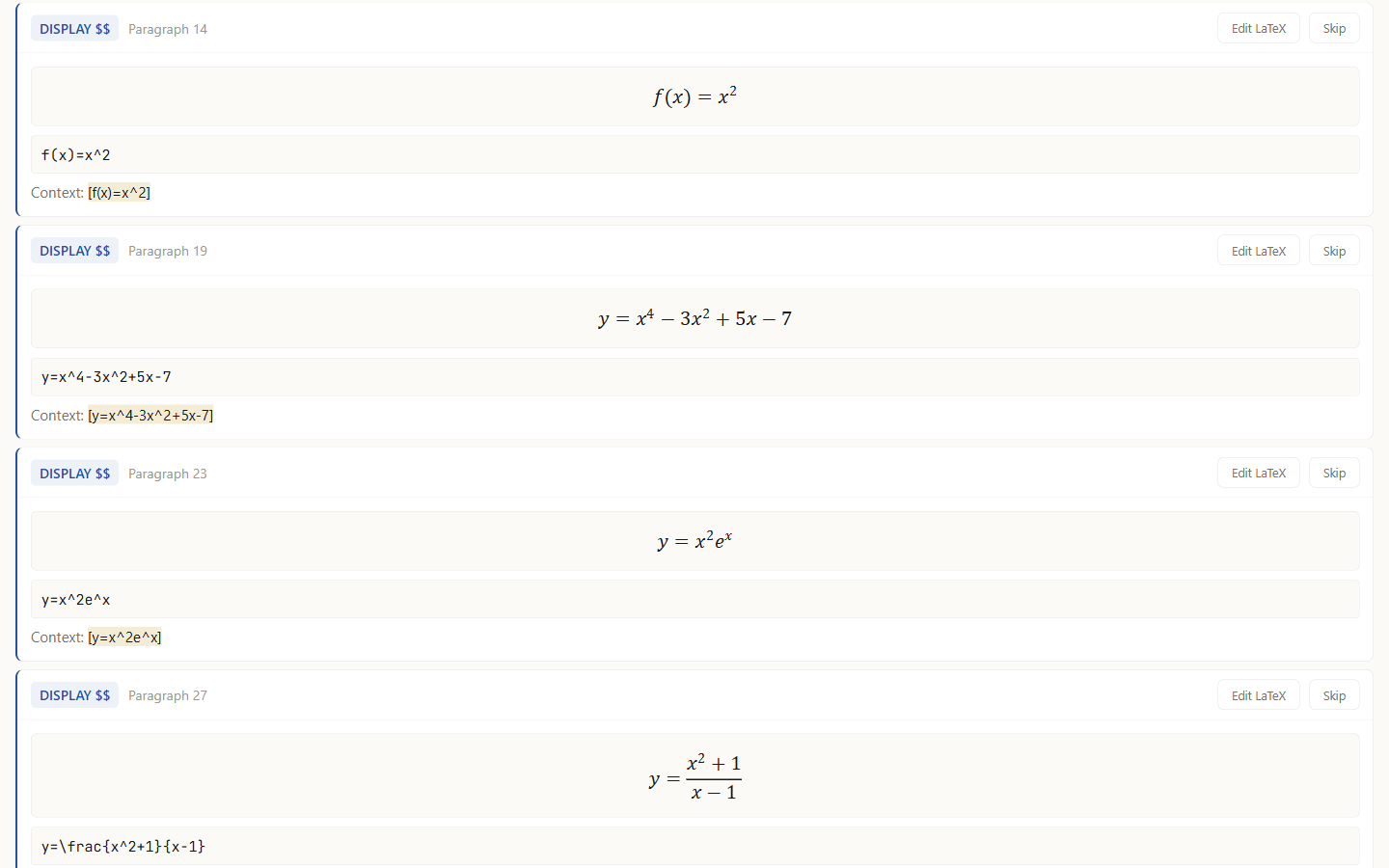 Bracket equations in the detection list