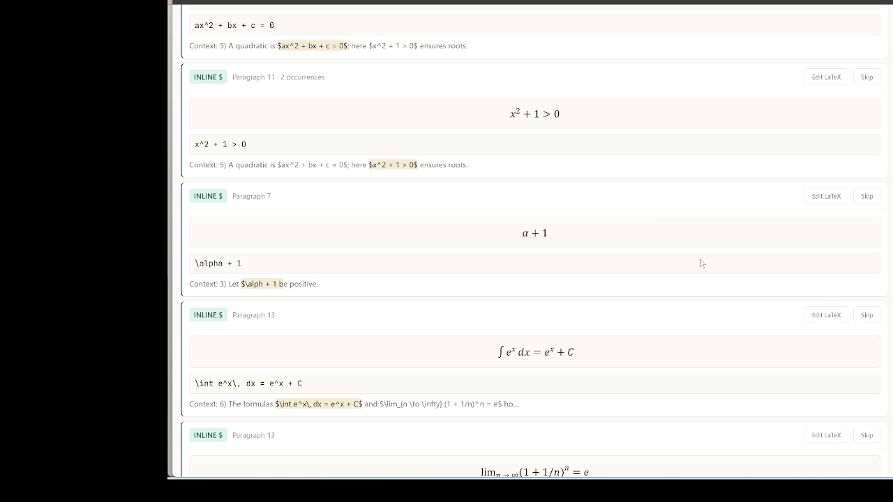 Detected Equations 리스트